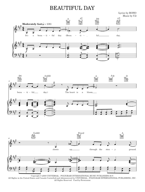 Beautiful Day - U2 (Piano-Vocal-Guitar)