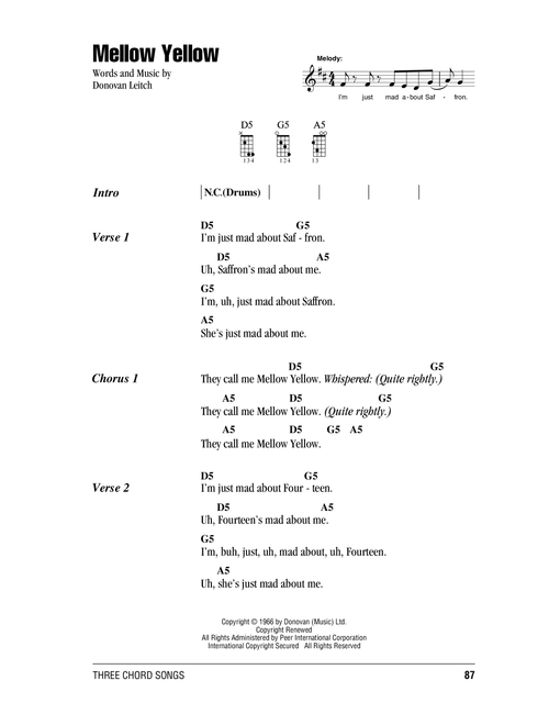 Mellow Yellow - Donovan (Ukulele Chords-Lyrics)