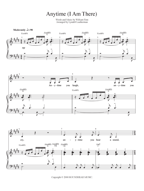 Anytime (Arr. Lyndell Leatherman) - Neil Finn (Piano-Vocal-Guitar (Piano Accompaniment))