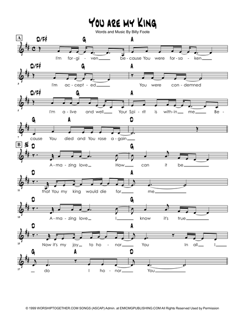 You Are My King (amazing Love) (Arr. Brian Kim) - Newsboys (Lead Sheet - Fake Book)