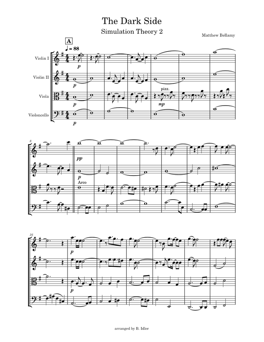 The Dark Side – Muse Sheet Music for Violin, Viola, Cello (String ...