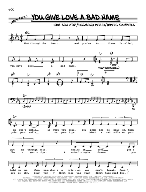 You Give Love A Bad Name - Bon Jovi (Real Book - Melody-Chords-Lyrics)