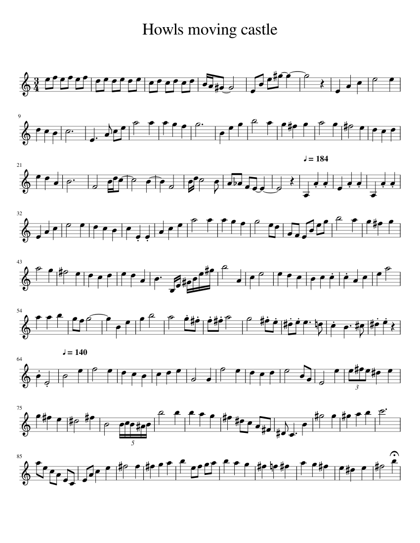 Howls moving castle Sheet music for Clarinet in b flat Solo Musescore