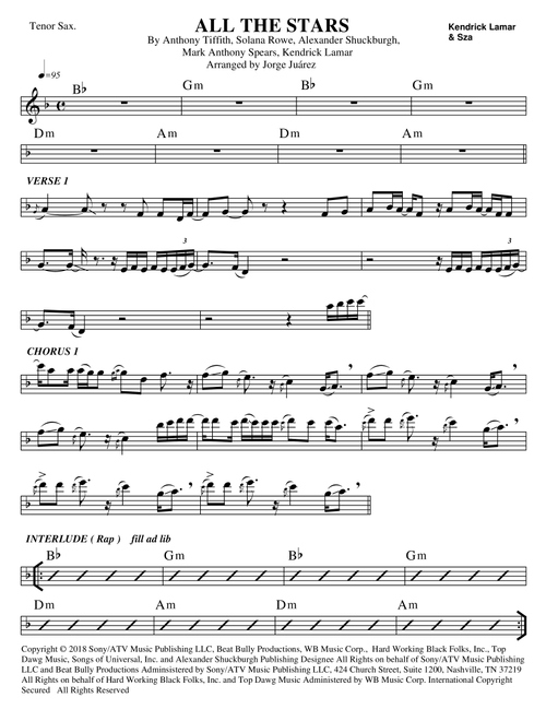 All The Stars (Arr. Jorge Juárez) - Kendrick Lamar and SZA (Tenor Sax Solo)