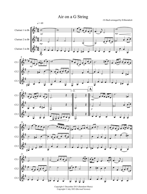 Air on a G String for Clarinet Trio (Arr. David Burndrett) - Johann Sebastian Bach (Small Ensemble)