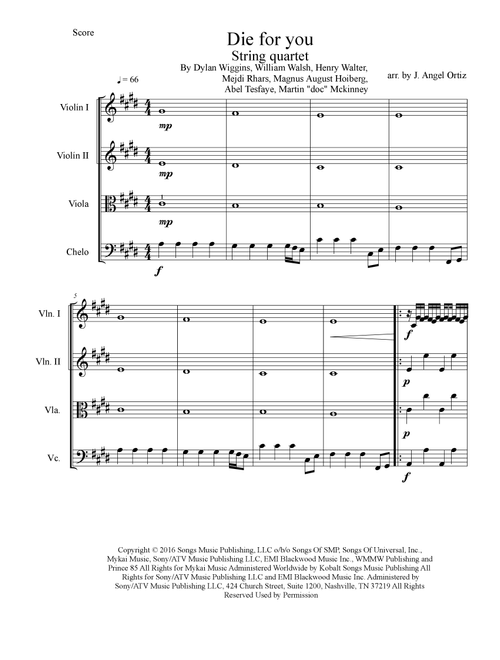 Die For You (Arr. José angel Ortiz ramirez) - The Weeknd (String Quartet)