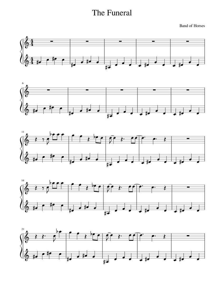 The funeral Band of Horses piano tutorial