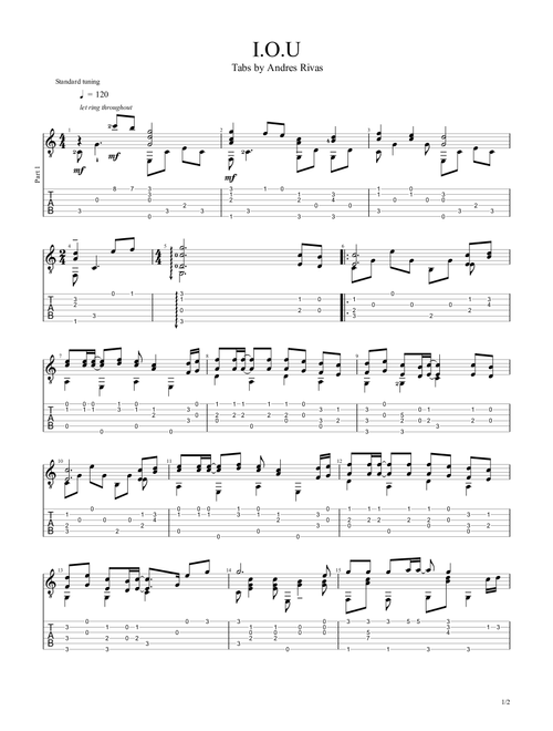 I.o.u. (Arr. Noriyasu takeuchi) - Lee Greenwood (Guitar Tab)