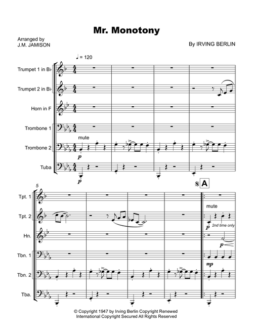 Mr. Monotony (Arr. J.M. Jamison) - Irving Berlin (Brass Ensemble)