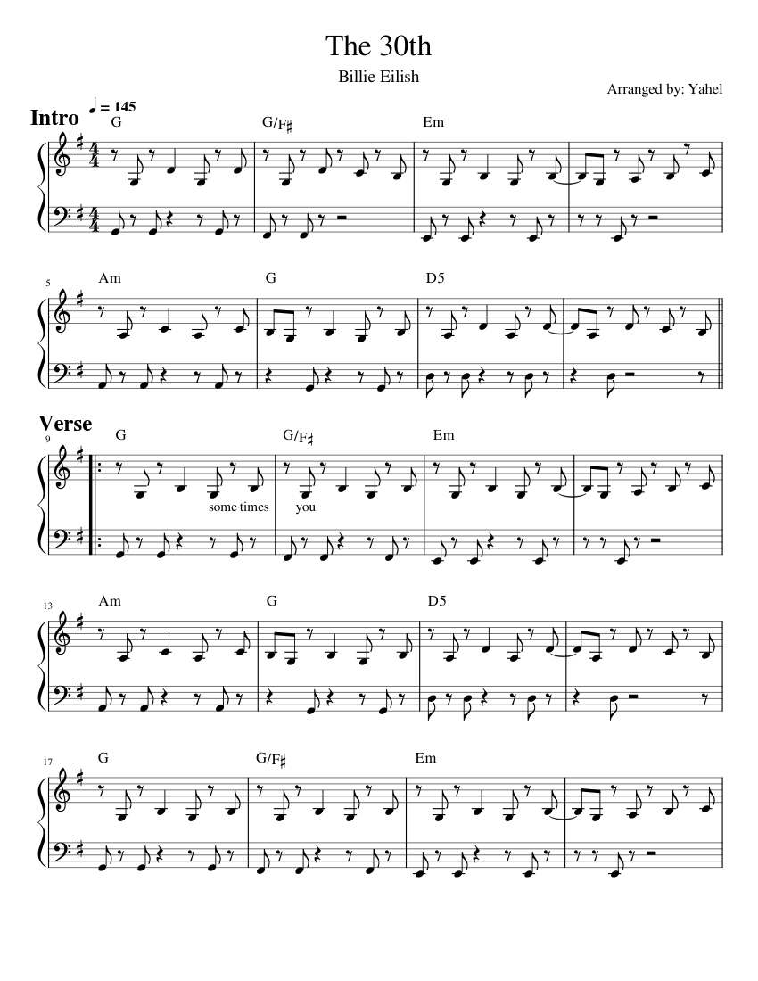 The 30th Billie Eilish Sheet Music With Chords For Piano Solo Easy The 30th billie eilish sheet music with chords for piano solo easy