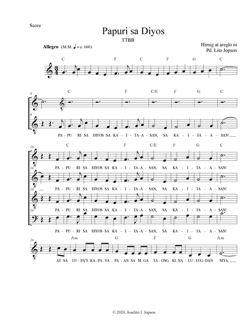 Papuri sa Diyos (TTBB) - Fr. Lito Jopson (Choral, TTBB)