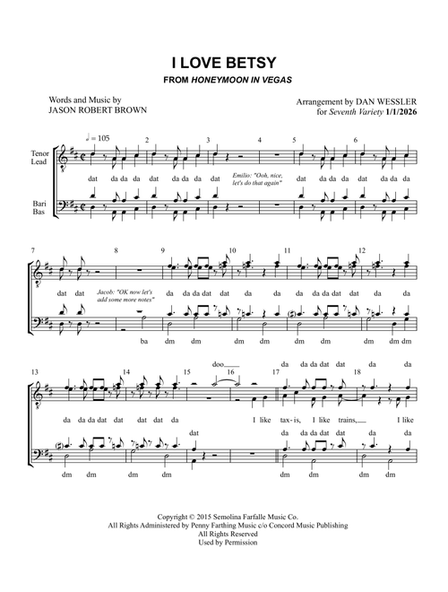 I Love Betsy (Arr. Dan Wessler) - Jason Robert Brown (Choral, TTBB)
