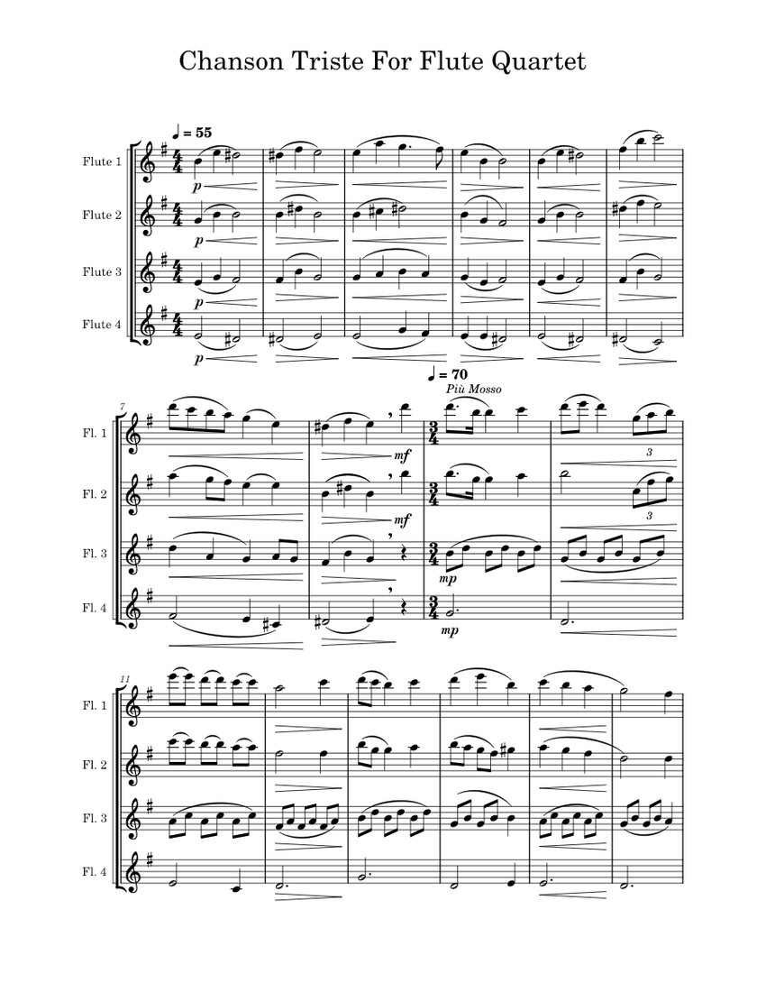 Chason triste for flute quartet sheet music for flute woodwind quartet
