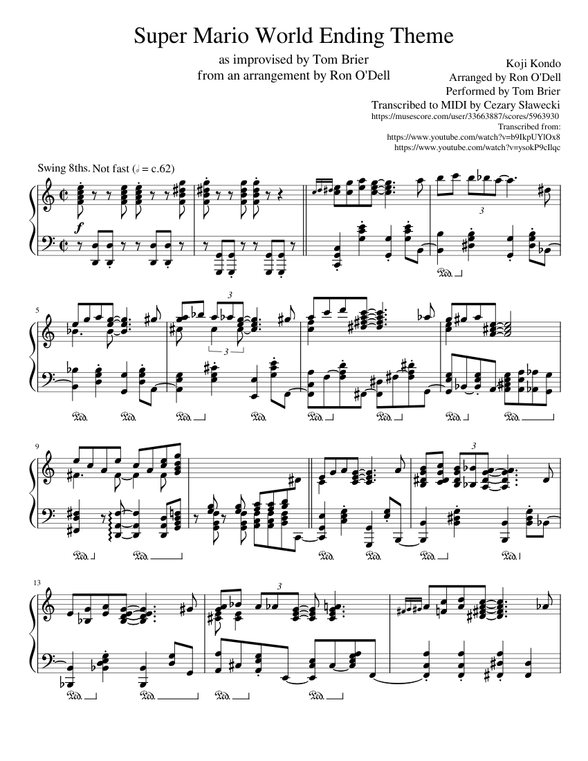 Super Mario World Ending Theme as played by Tom Brier Sheet music 