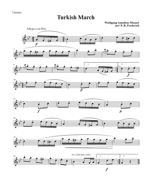 Turkish March (Clarinet Solo) (Arr. P. R. Frederick) - Woldgang Amadeus Mozart (Clarinet Solo)