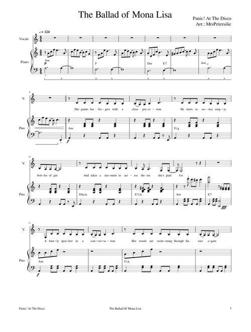 The Ballad Of Mona Lisa - Panic! At The Disco (Vocals & Piano)