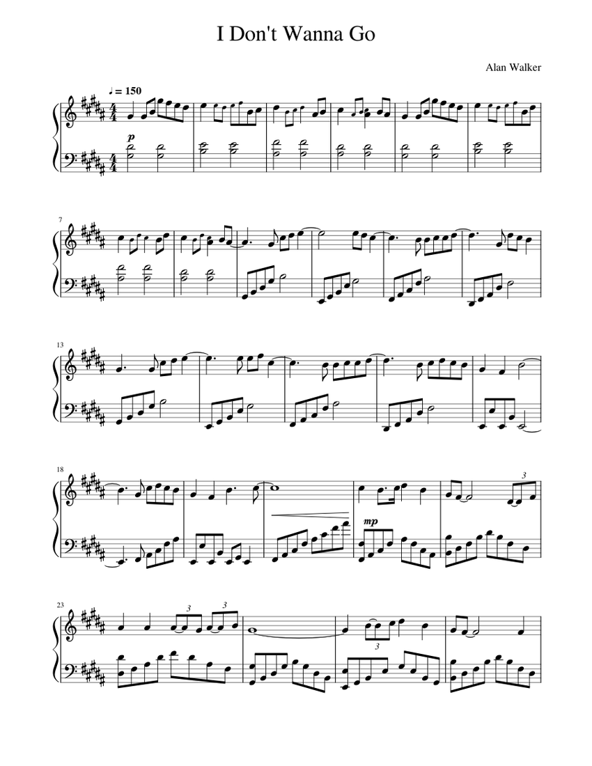 I Don't Wanna Go - Alan Walker Sheet music for Piano (Solo) | Musescore.com