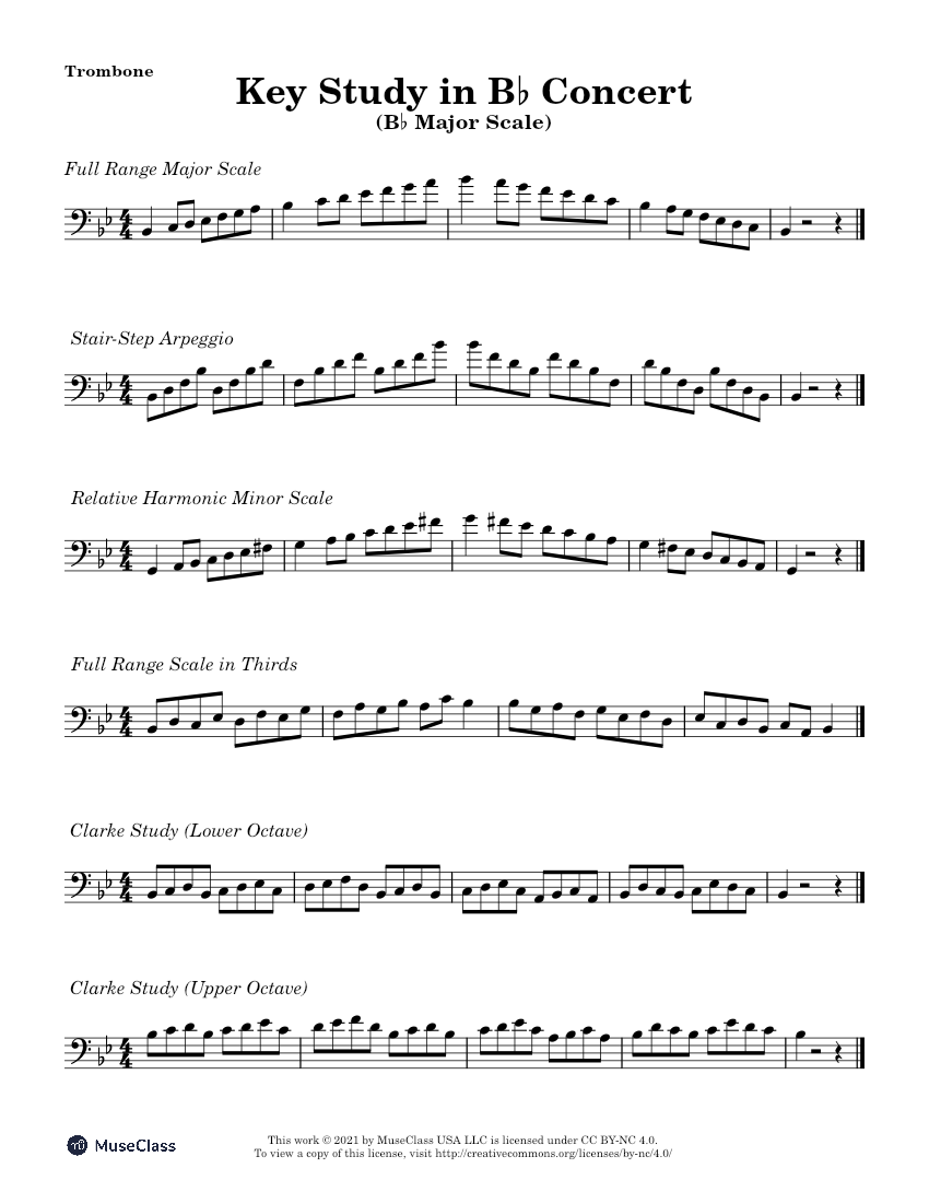 Key Study in Bb Major for Trombone Sheet music for Trombone Solo Musescore