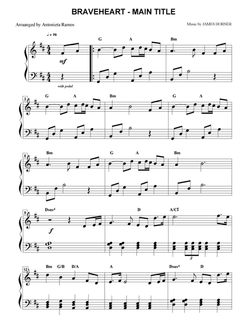 Braveheart - Main Title (Arr. Antonieta Ramos Valverde) - James Horner (Piano Solo)