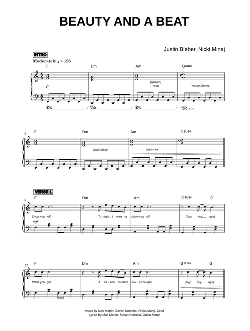 Beauty And A Beat - Justin Bieber, Nicki Minaj (Piano)