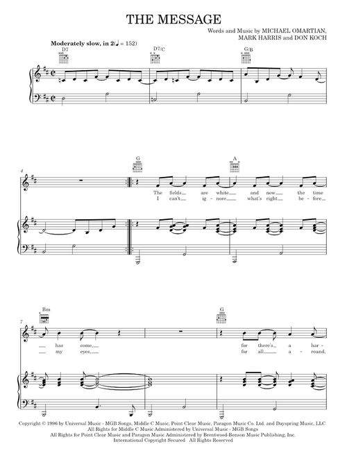 The Message - 4Him (Piano-Vocal-Guitar)