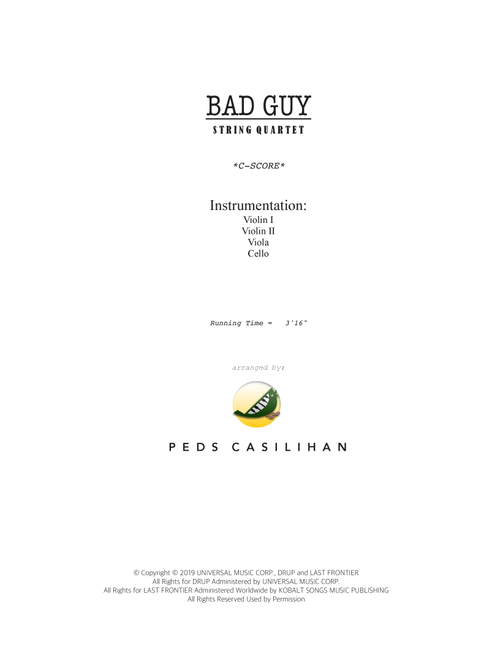 Bad Guy (Arr. Peds Casilihan) - Billie Eilish (String Quartet)