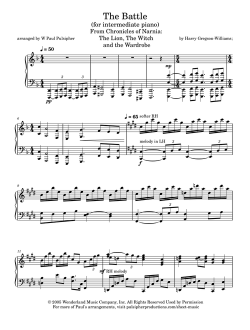 The Battle (Arr. W Paul Pulsipher) - Harry Gregson-Williams (Piano Solo)