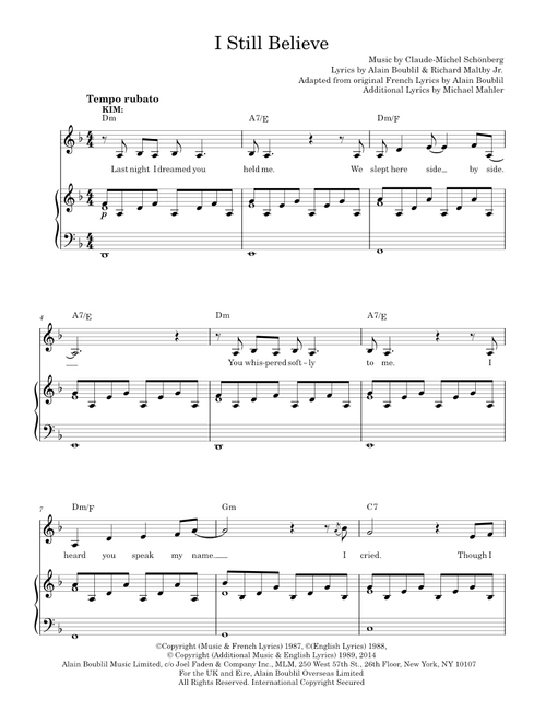 I Still Believe (from Miss Saigon) - Boublil and Schonberg (Piano Vocal)