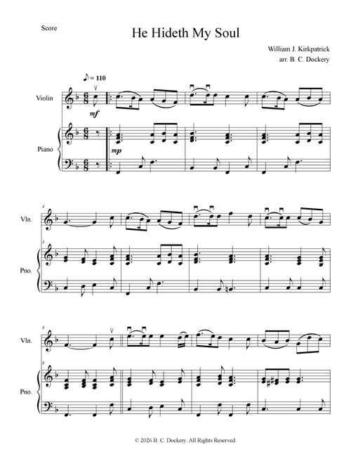 He Hideth My Soul (Violin Solo with Piano Accompaniment) (Arr. B. C. Dockery) - William J Kirkpatrick (Violin and Piano)