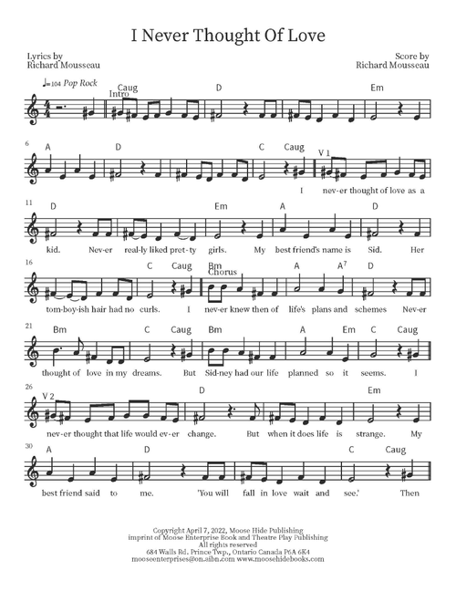 I Never Thought Of Love (Arr. Richard Mousseau) - Rick Moose (Lead Sheet - Fake Book)