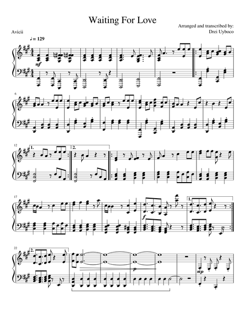Waiting For Love by Avicii|Piano Sheet