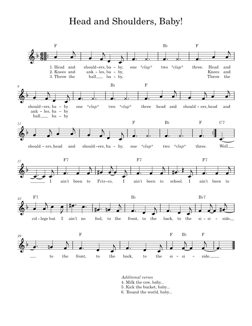Head and shoulders baby misc children sheet music for piano solo