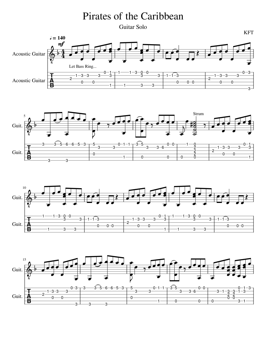 【吹奏楽譜】PIRATES OF THE CARIBBEAN Pirates of the Caribbean Solo Guitar Tab (Short Ver.) Sheet