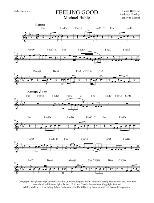 Feeling Good (Arr. Ivan Marini) - Michael Buble (Tenor Sax Solo)