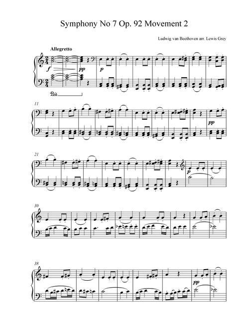 Allegretto from Beethoven Symphony No 7 arr Lewis Grey - Ludwig van Beethoven (Piano Solo)
