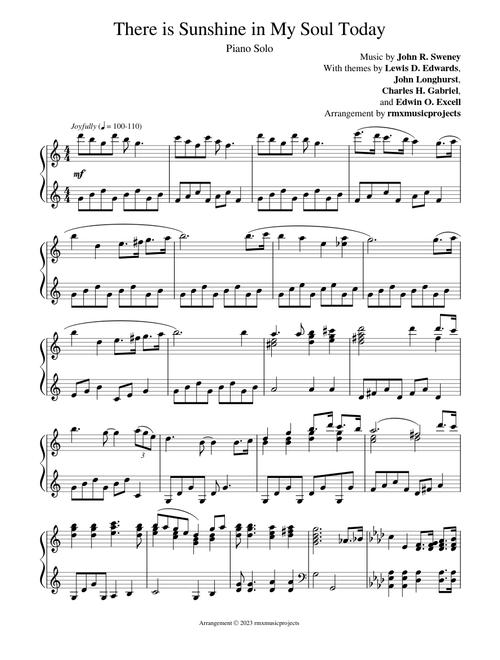 There is Sunshine in My Soul Today – John R. Sweney (Piano Solo)