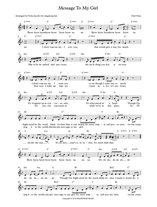 Message To My Girl (Arr. Vicky Jacobs) - Neil Finn (Choral, 2-Part)