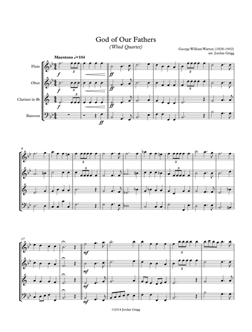 God of Our Fathers (Wind Quartet) (Arr. Jordan Grigg) - George William Warren (Woodwind Ensemble)