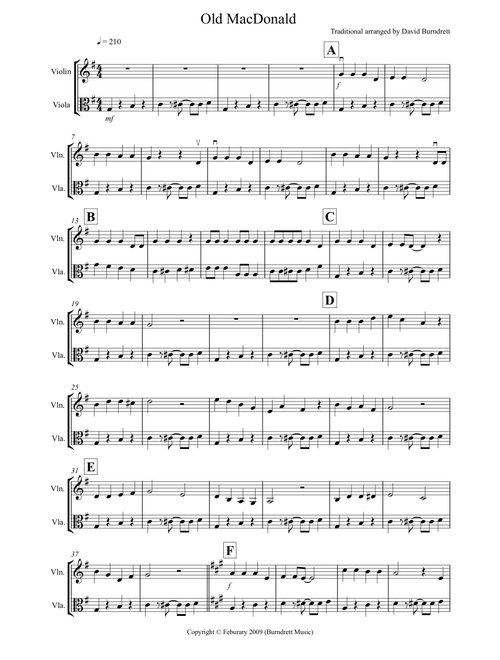 Old MacDonald! for Violin and Viola Duet (Arr. David Burndrett) - Traditional (Instrumental Duet)