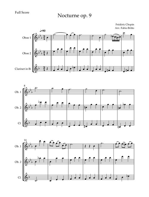 Nocturne Op.9 No. 2 (Frédéric Chopin) for Woodwind Trio (Arr. Fabio Britto) (Woodwind Ensemble)
