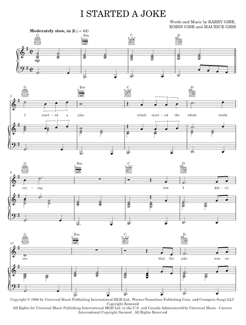 I started a joke - Bee Gees (Piano-Vocal-Guitar)
