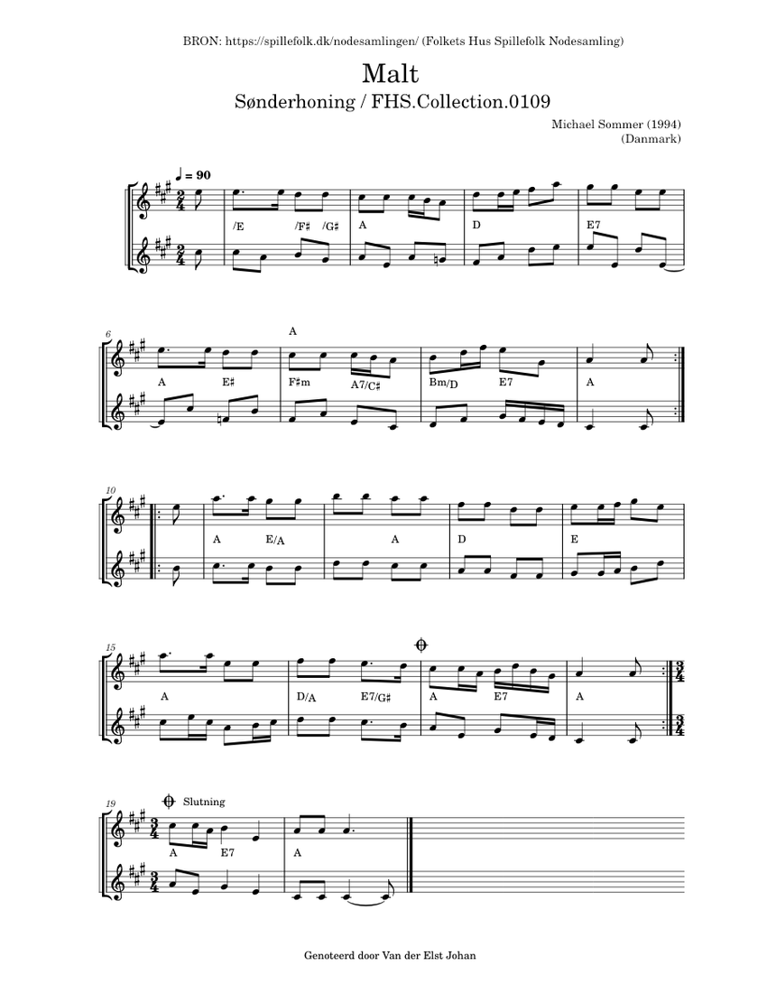 Malt (FHS.Collection.0109) Sheet music for Violin (String Duet ...