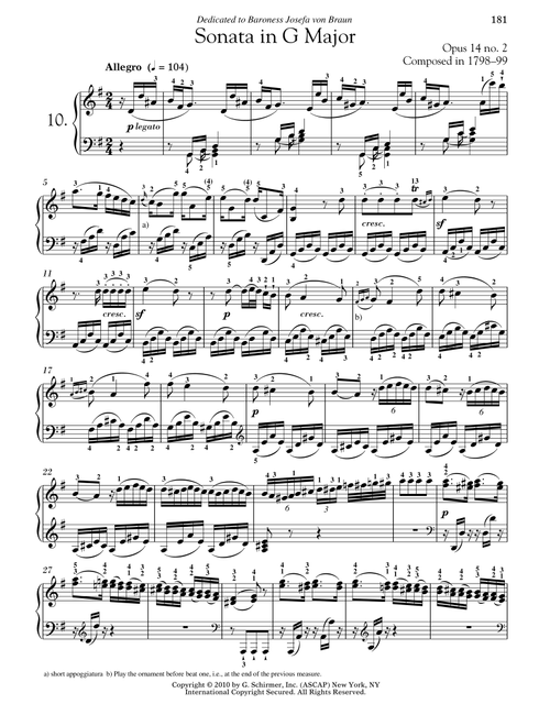 Piano Sonata No. 10 In G Major, Op. 14, No. 2 (Ed. Robert Taub) - Ludwig Van Beethoven (Piano Solo)