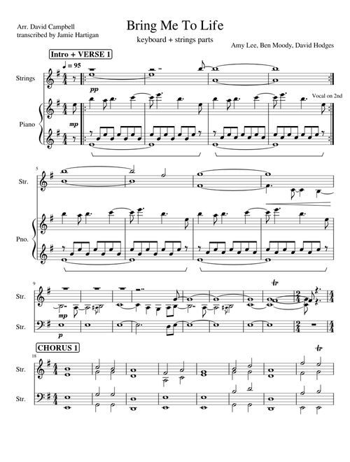 Bring Me To Life for Piano + Strings