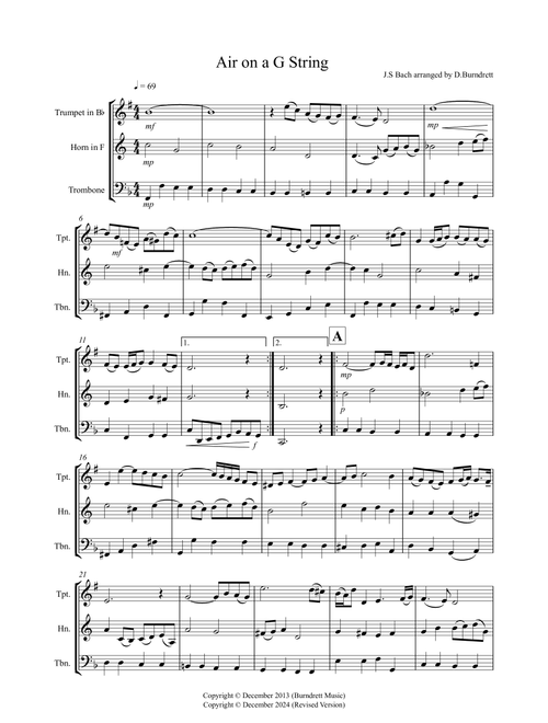Air on a G String for Trumpet, Horn and Trombone Trio (Arr. David Burndrett) - Johann Sebastian Bach (Brass Ensemble)