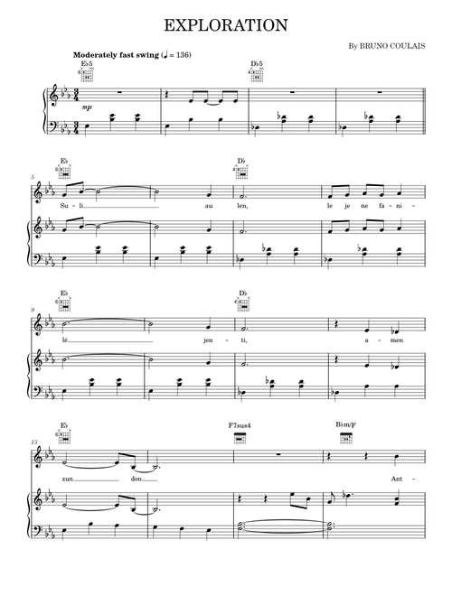 Exploration - Bruno Coulais (Piano-Vocal-Guitar)