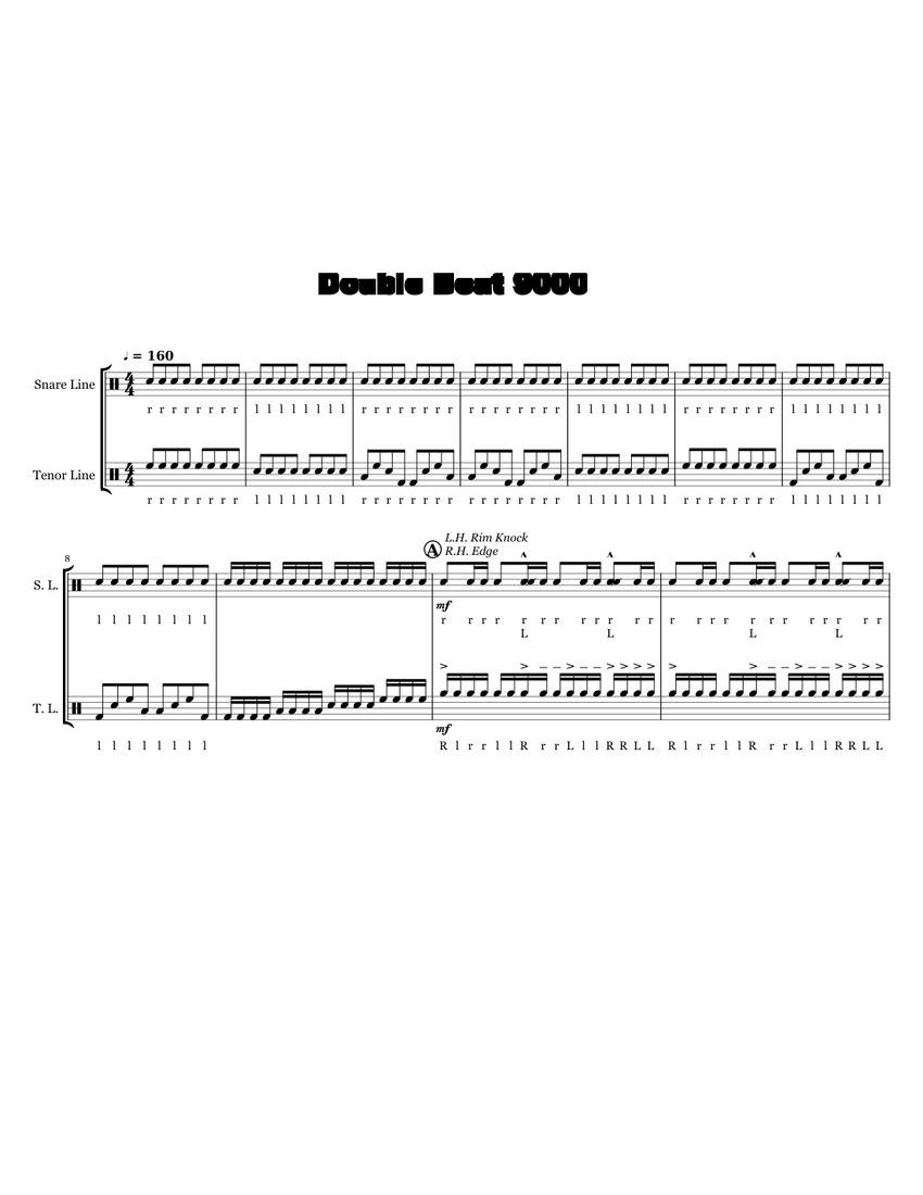 Double_Beat_9000 Sheet music for Snare drum, Tenor drum (Percussion