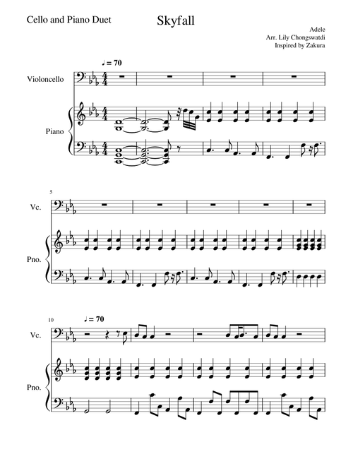 Skyfall~ Adele~ Cello, Piano Duet