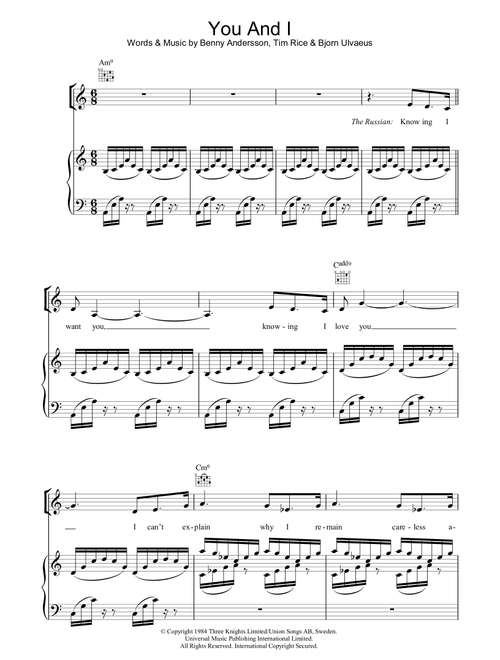 You And I - Tim Rice, Chess (Musical) (Piano-Vocal-Guitar (Piano Accompaniment))