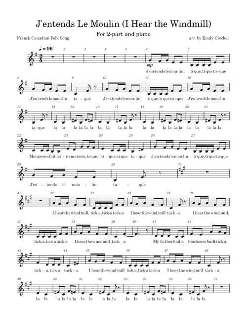 J'entends Le Moulin (I Hear the Windmill) –Emily Crocker-Part 2 with Metronome